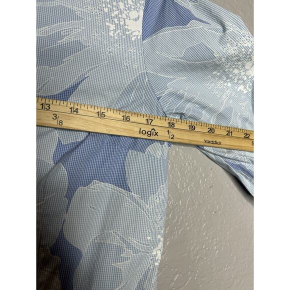 CAROLINA HERRERA Floral Print Three-Quarter Sleeve Blue Button Up Size 10 - Picture 3 of 9